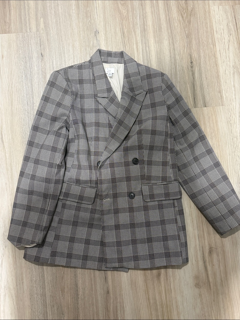 a new day Women's Double-Breasted Glen Plaid Blazer - Brown/Gray